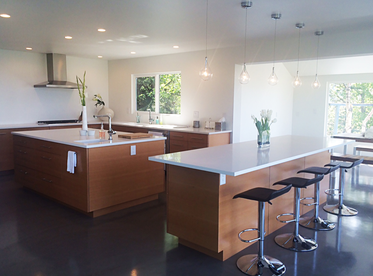 PentalQuartz Seashell featured on countertops is a modern kitchen.