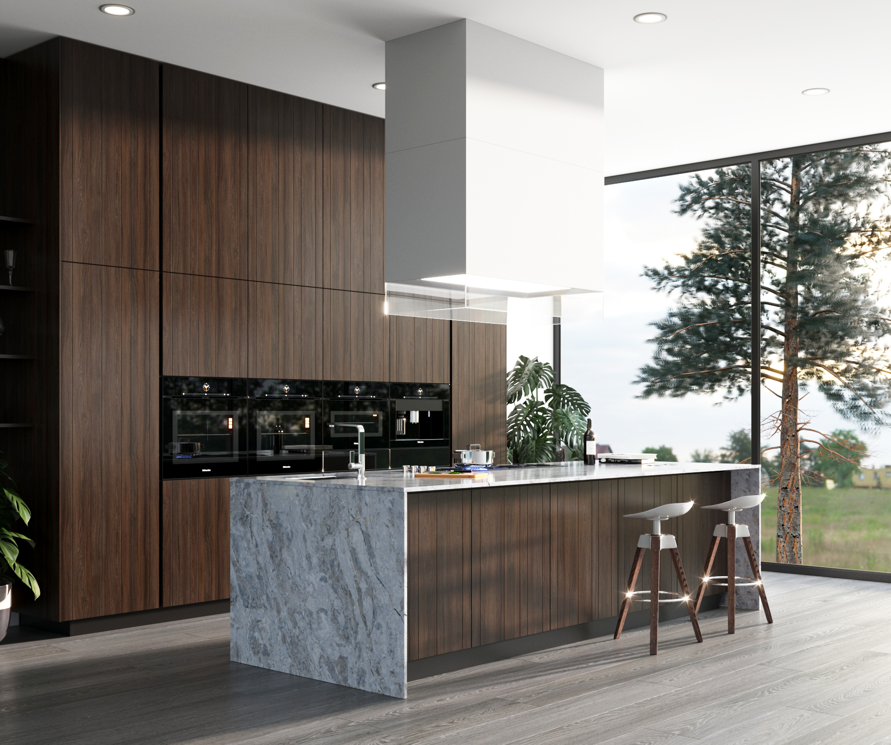 PentalQuartz Ijen installed in modern kitchen with brown cabinets