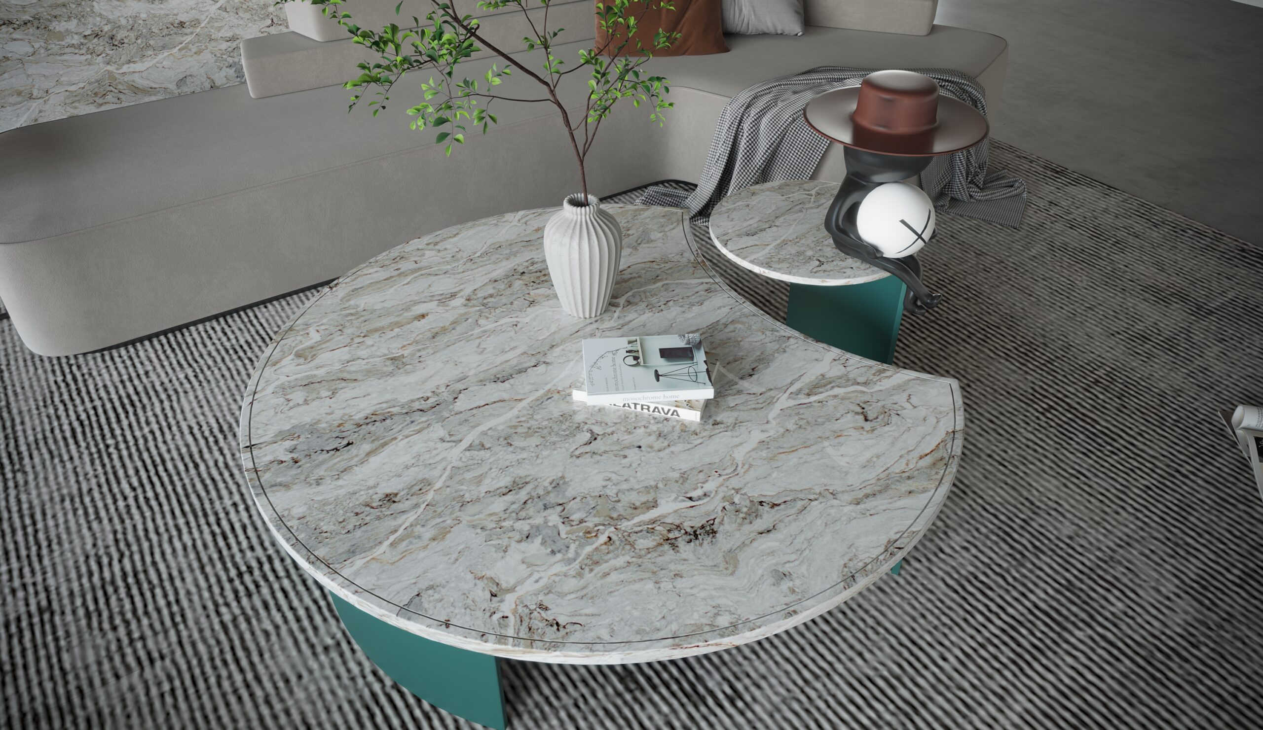 PentalQuartz Ijen installed on a tabletop in a room with grey furnishings