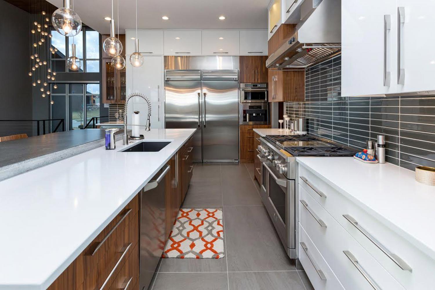 PentalQuartz Thassos featured in contemporary kitchen on countertops