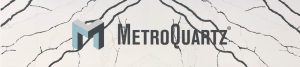 MetroQuartz Bookmatched slabs with logo