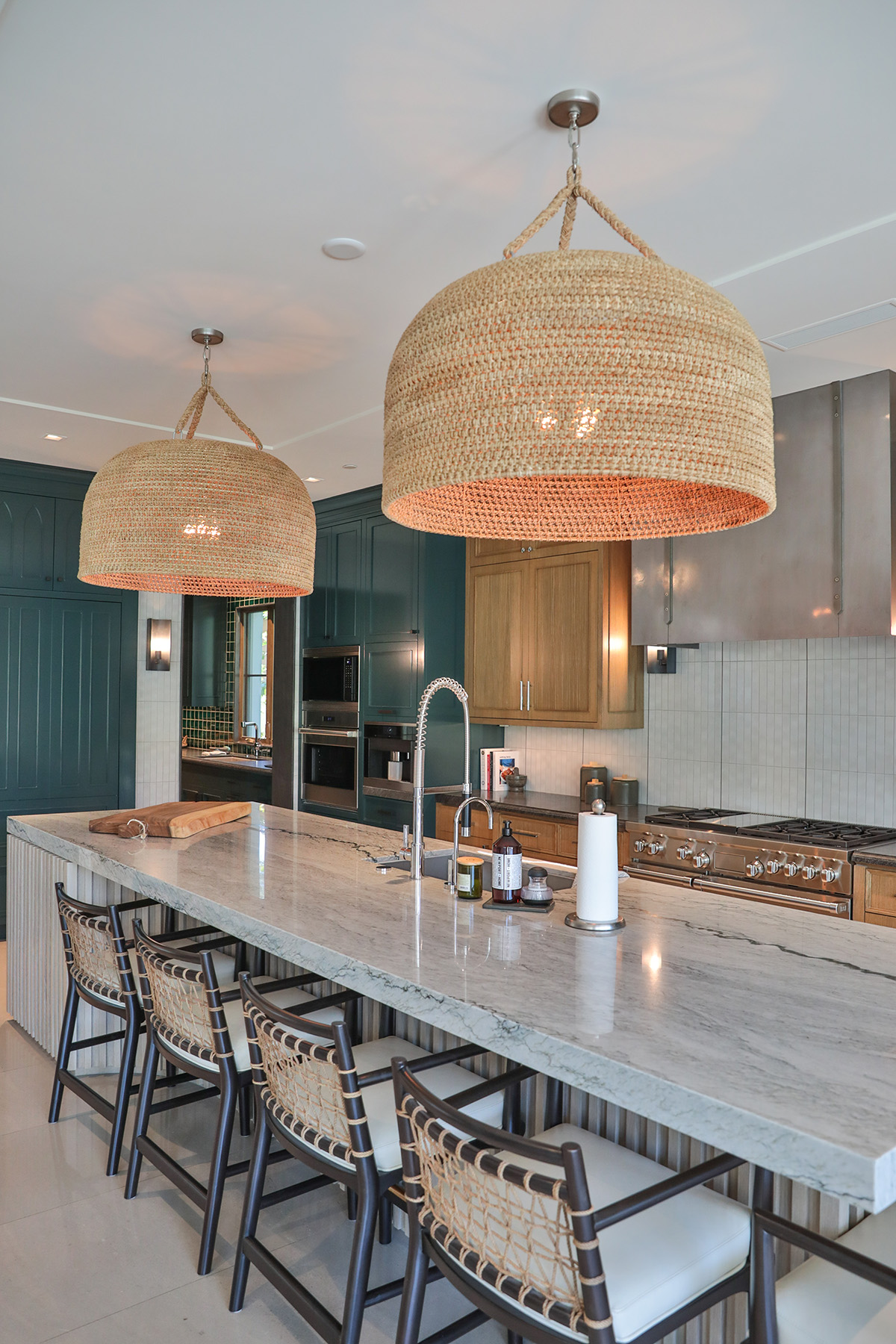 White Pearl quartzite featured on modern kitchen island