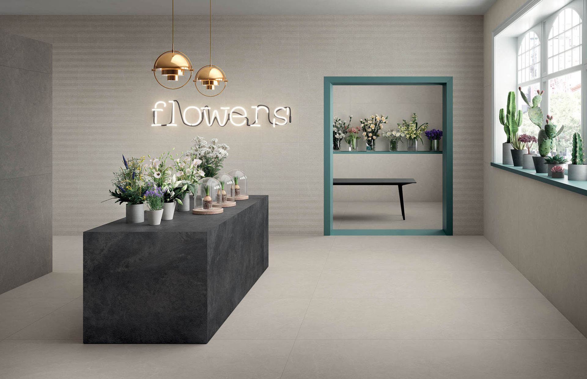 Arkistone Light Pavers featured in a flower shop scene