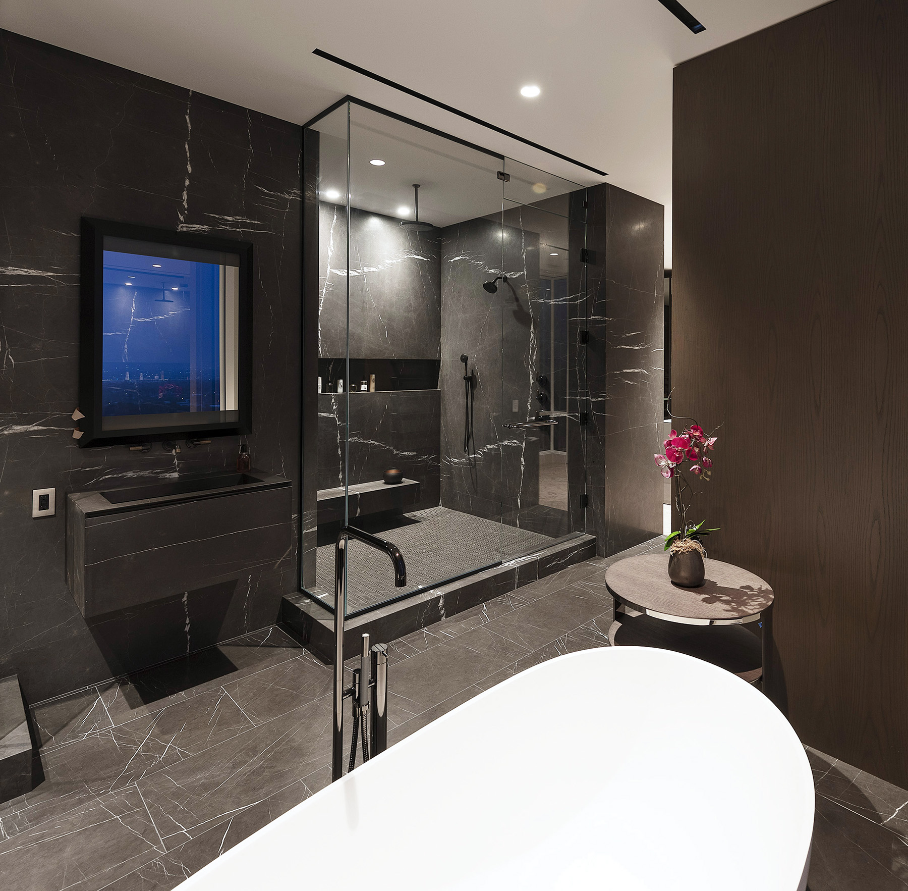 Pietra Grey Marble Bathroom With Vessel Sink
