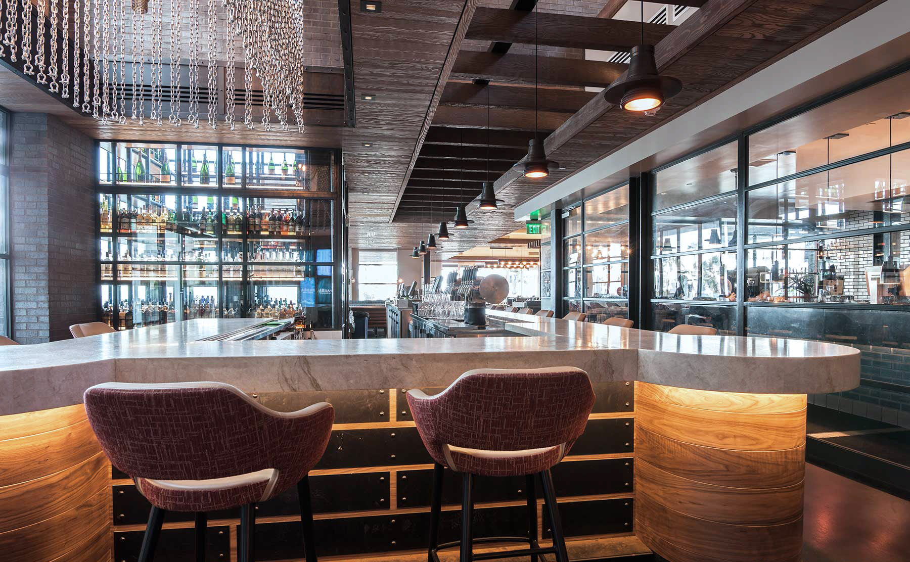 Tajmahal Quartzite featured in modern restaurant bar