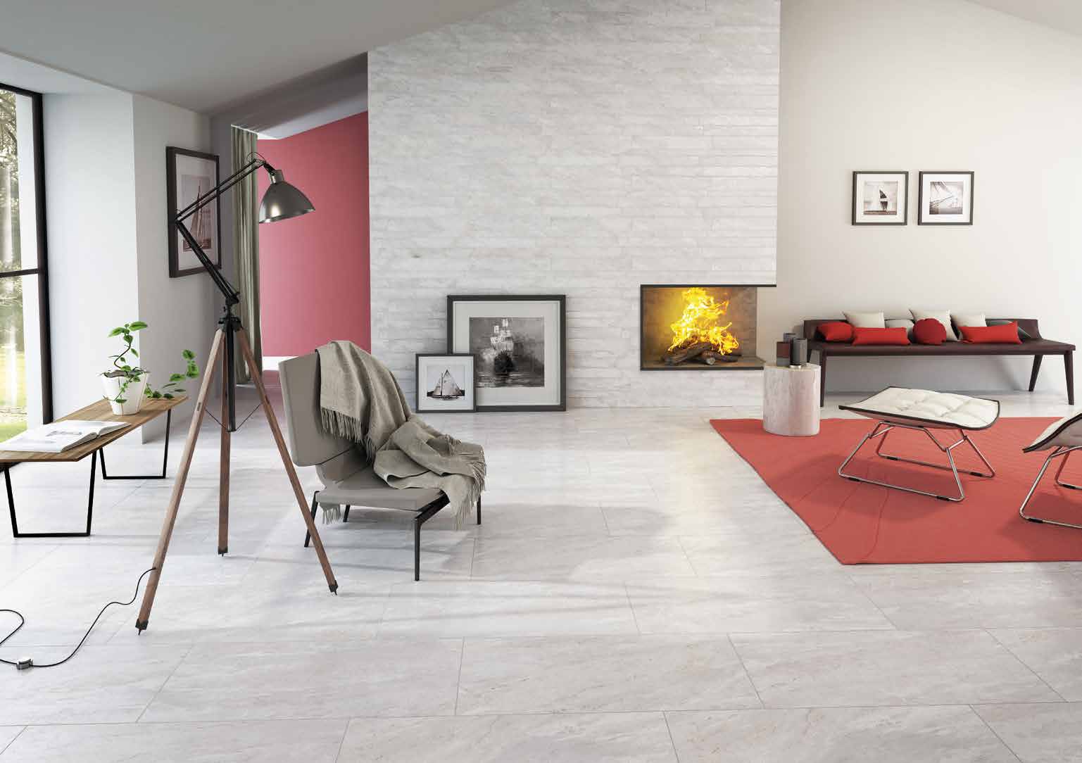 Major White Dolomite porcelain pavers featured in modern living room