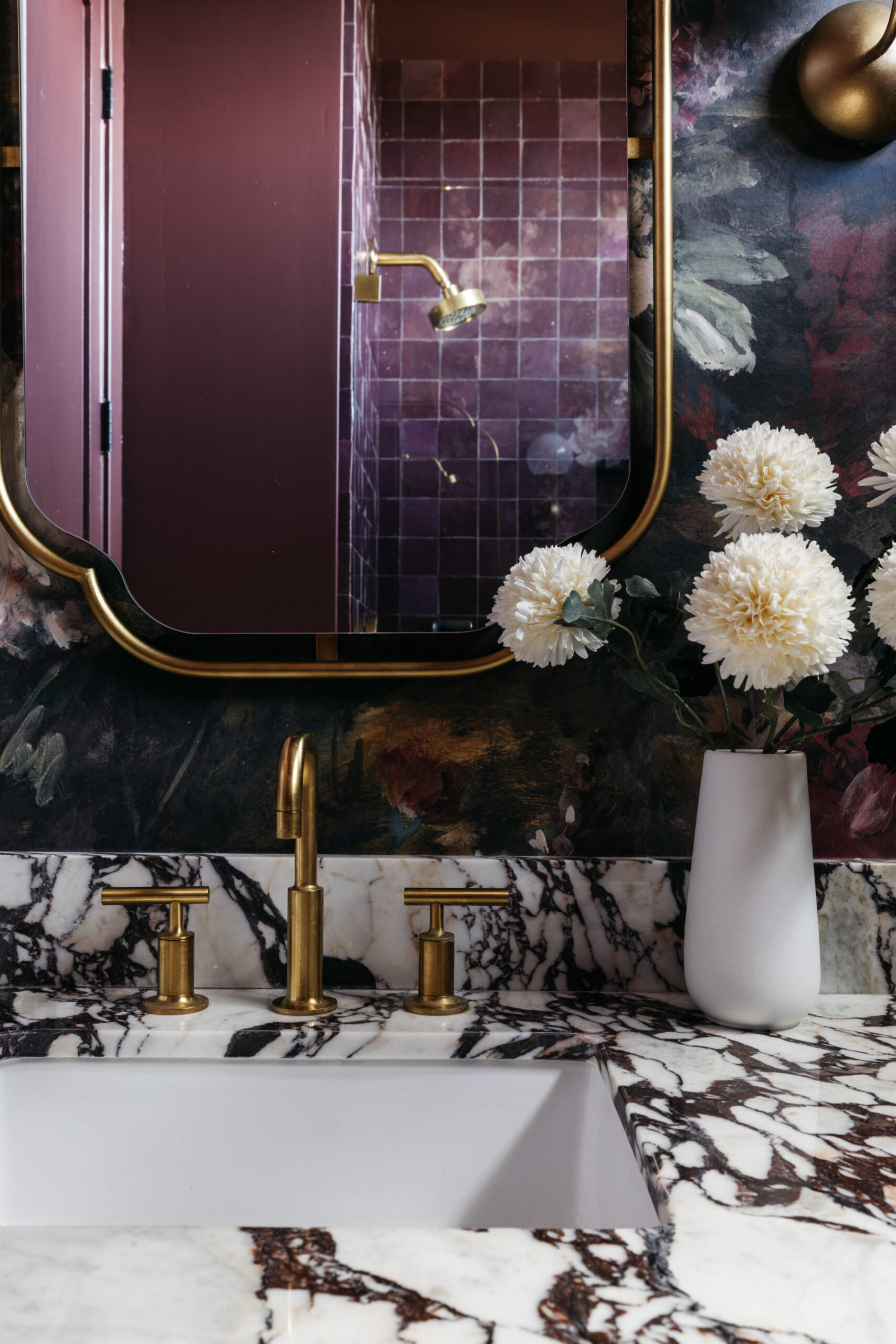 Calacatta Viola Marble Bathroom With Floral Accents
