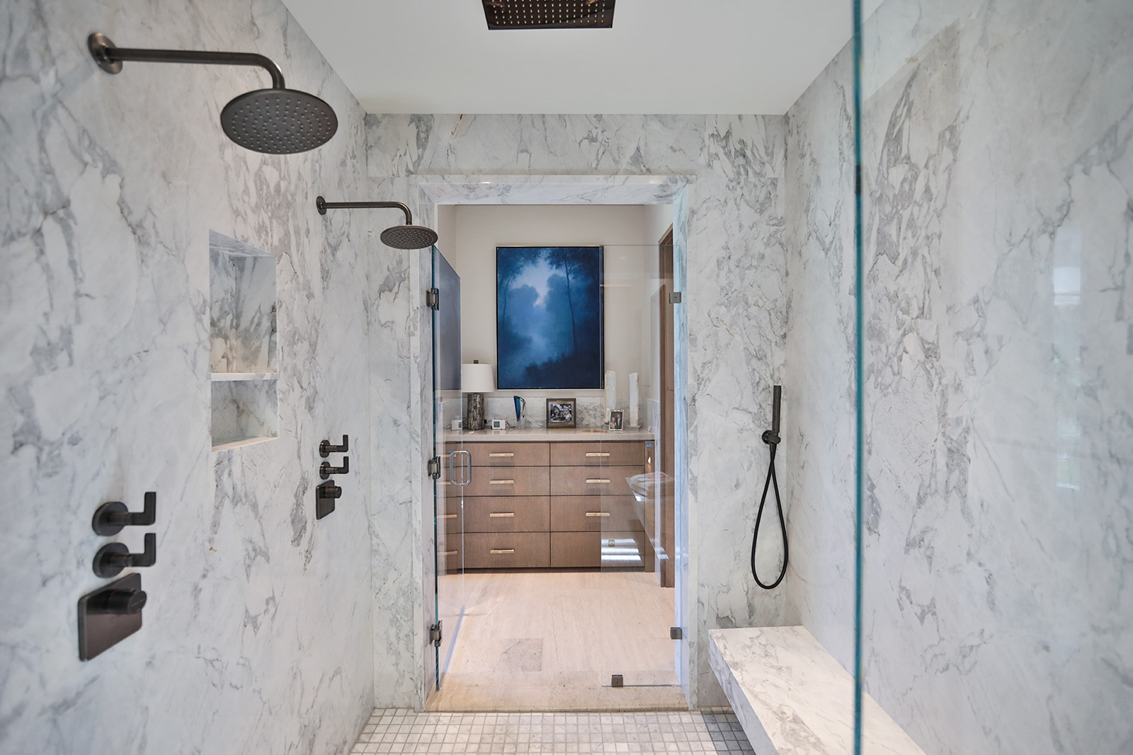 Calacatta Matarazzo dolomite featured in modern shower design