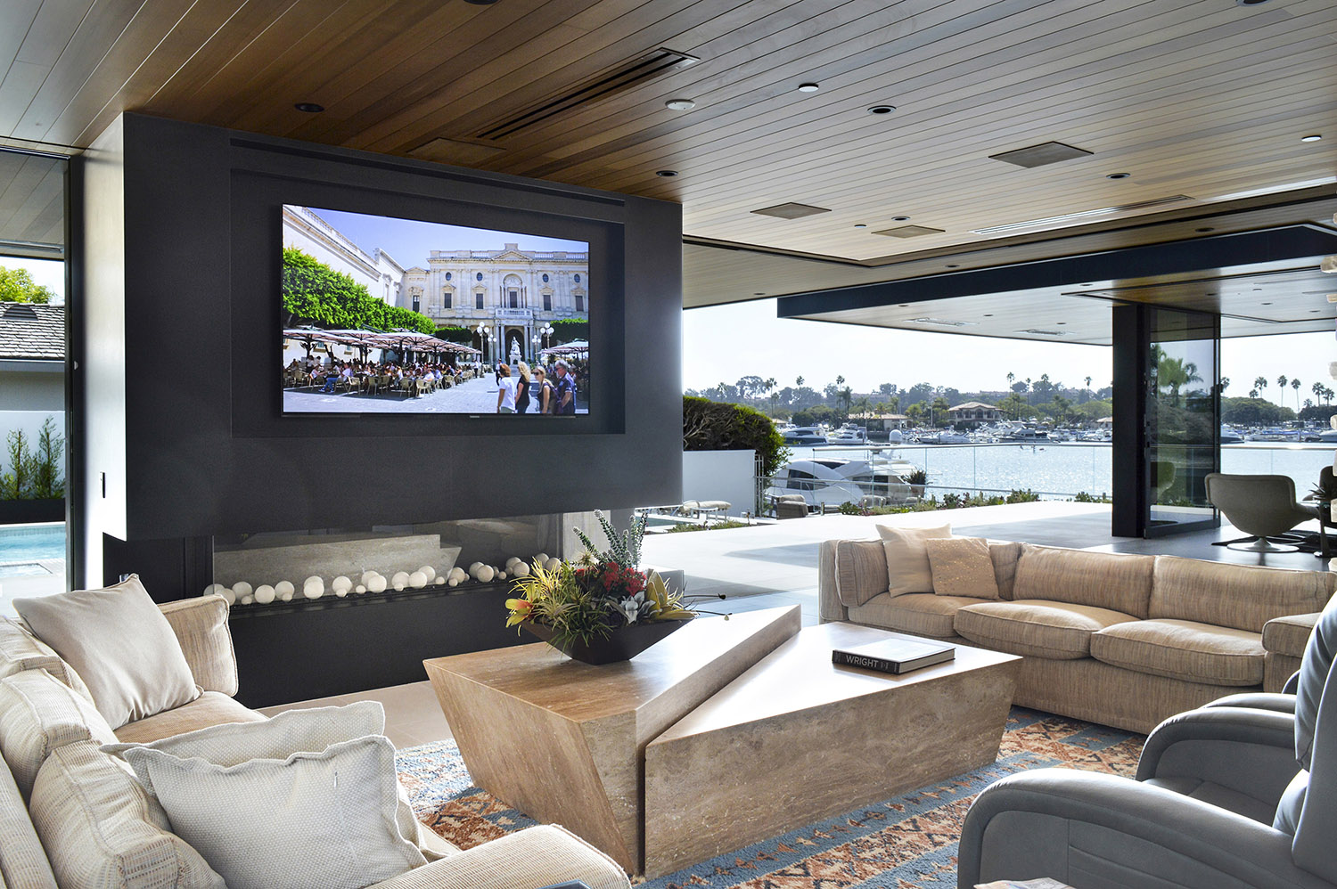 Absolute Black granite featured in modern living room with open design