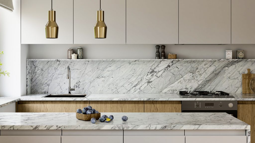 honed marble countertop Bianco Carrara white kitchen matte finish