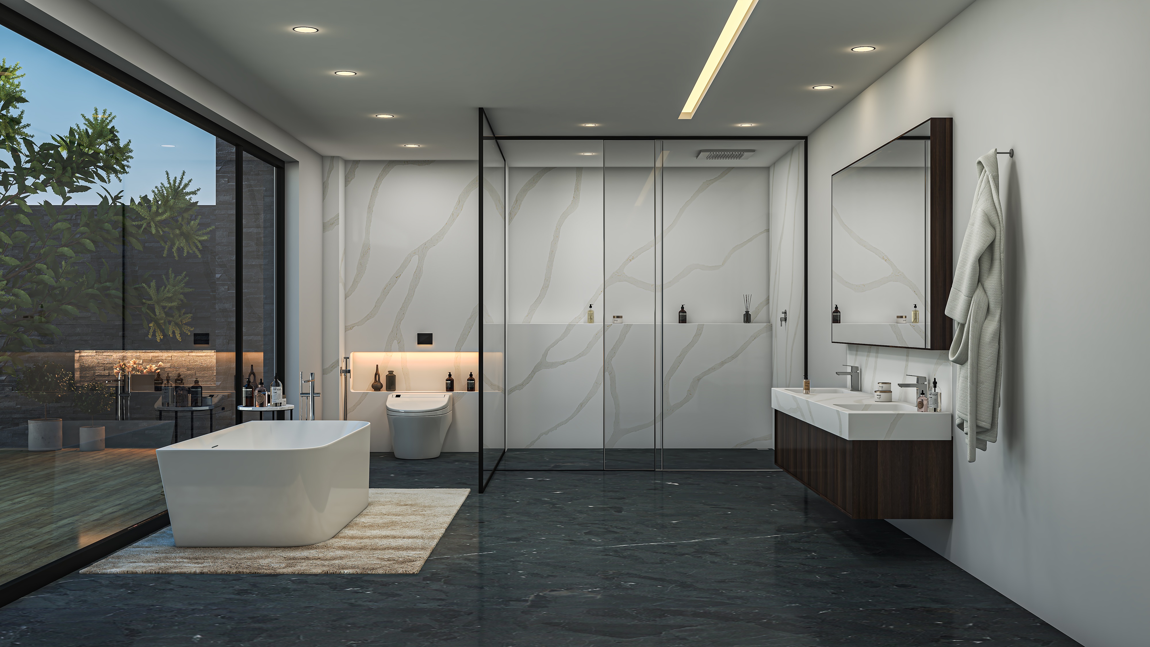 Calacatta Caldise quartz bathroom slab with bold grey and gold veining on a white background