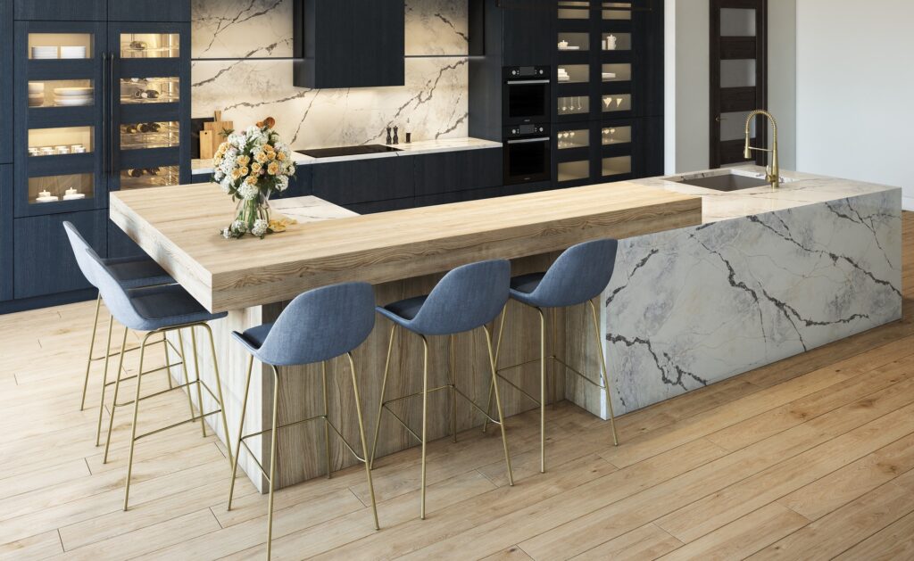 Ijen Azul quartzite slab with rich blue and gray tones