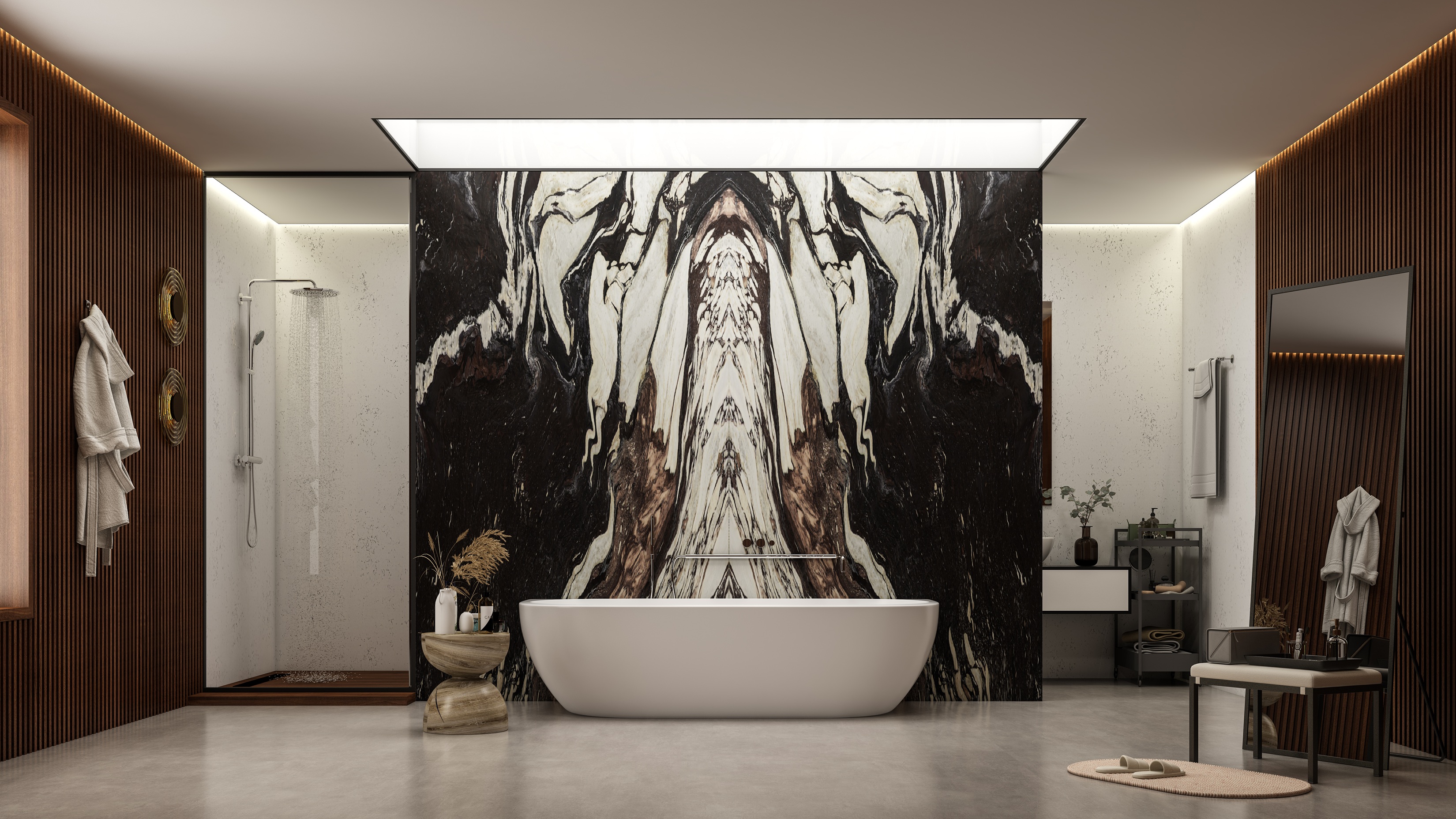 Calacatta Viola Extra marble bathroom vanity with dramatic burgundy and violet veining